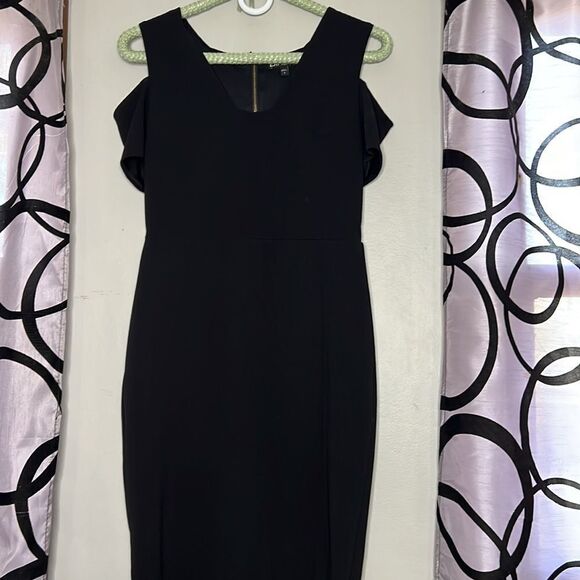 Express Little Black Dress Lined Short Zip Back Cut Out Cold Shoulder Size 6 - Picture 5 of 12